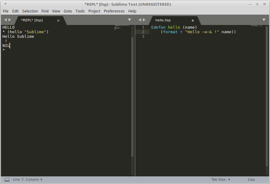 A Lisp REPL in Sublime Text