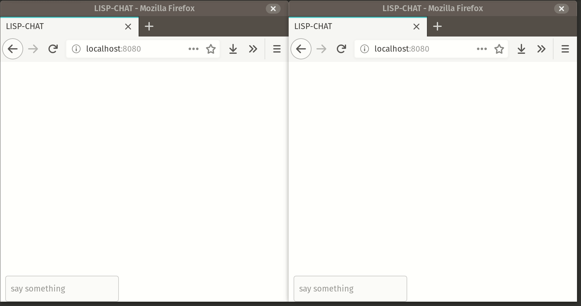 Chat app demo between two browser windows